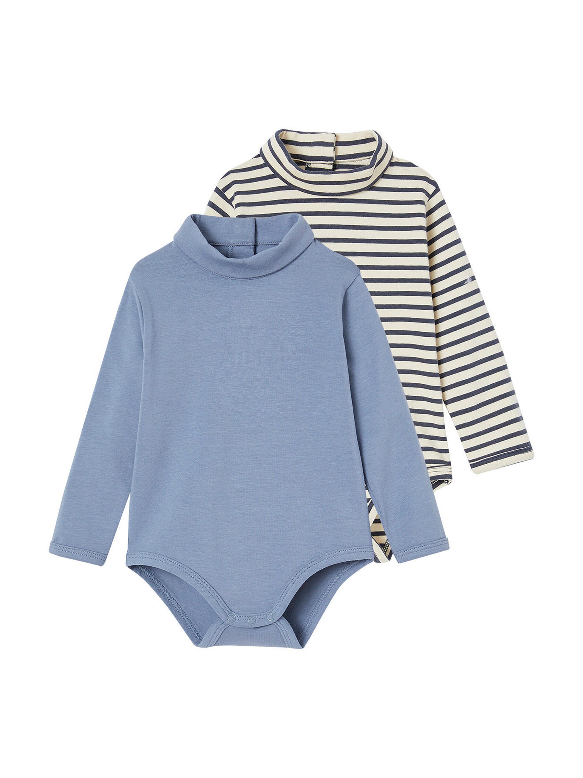 Vertbaudet 2er-Pack Baby Bodys mit Rollkragen eisblau