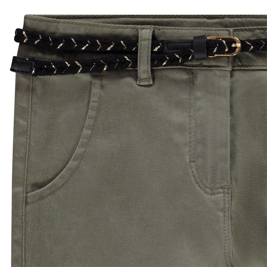 Pantalon slim + ceinture tressée amovible pour fille - Vert