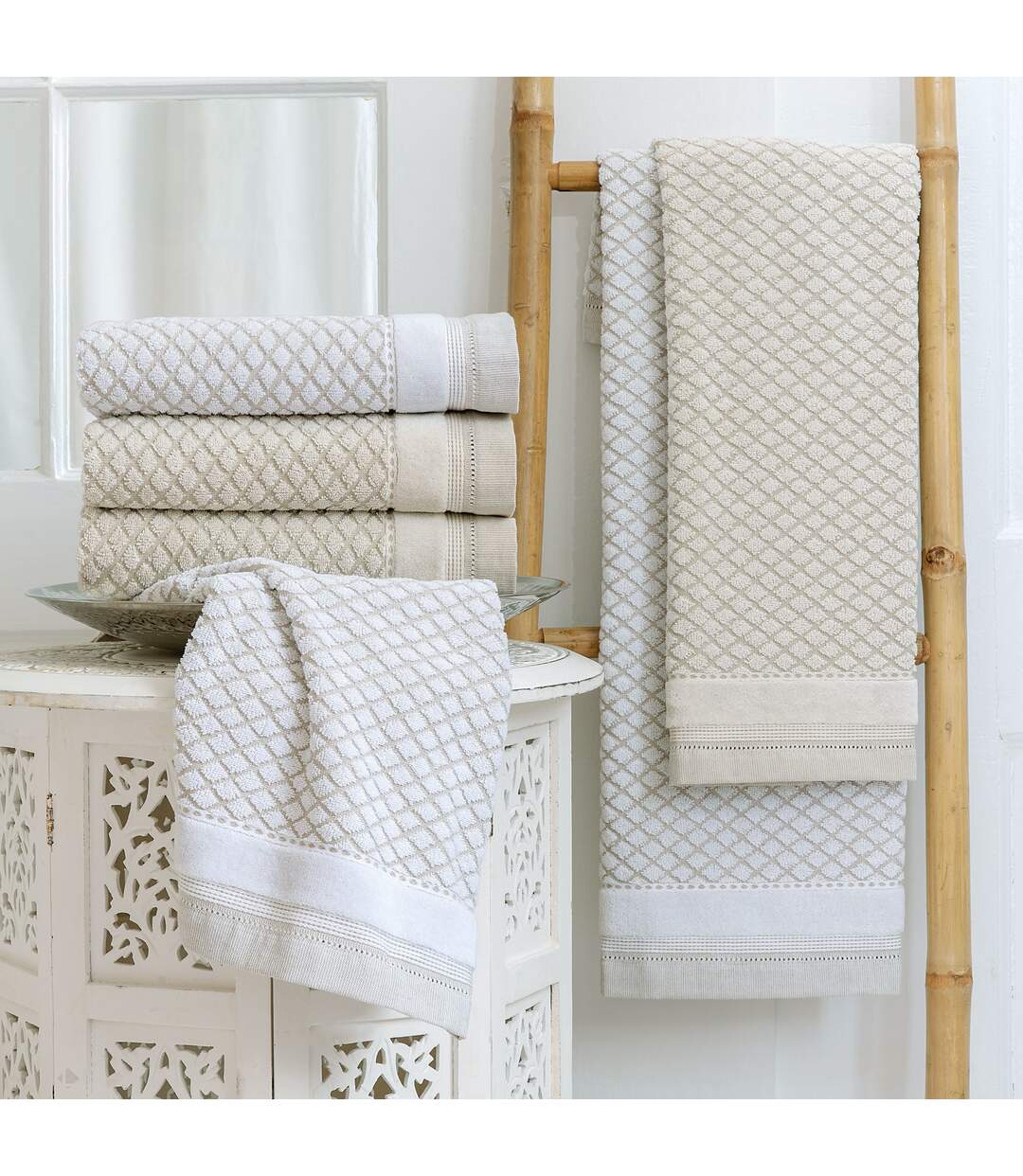 Parure de bain LINEN blanc 5 pièces