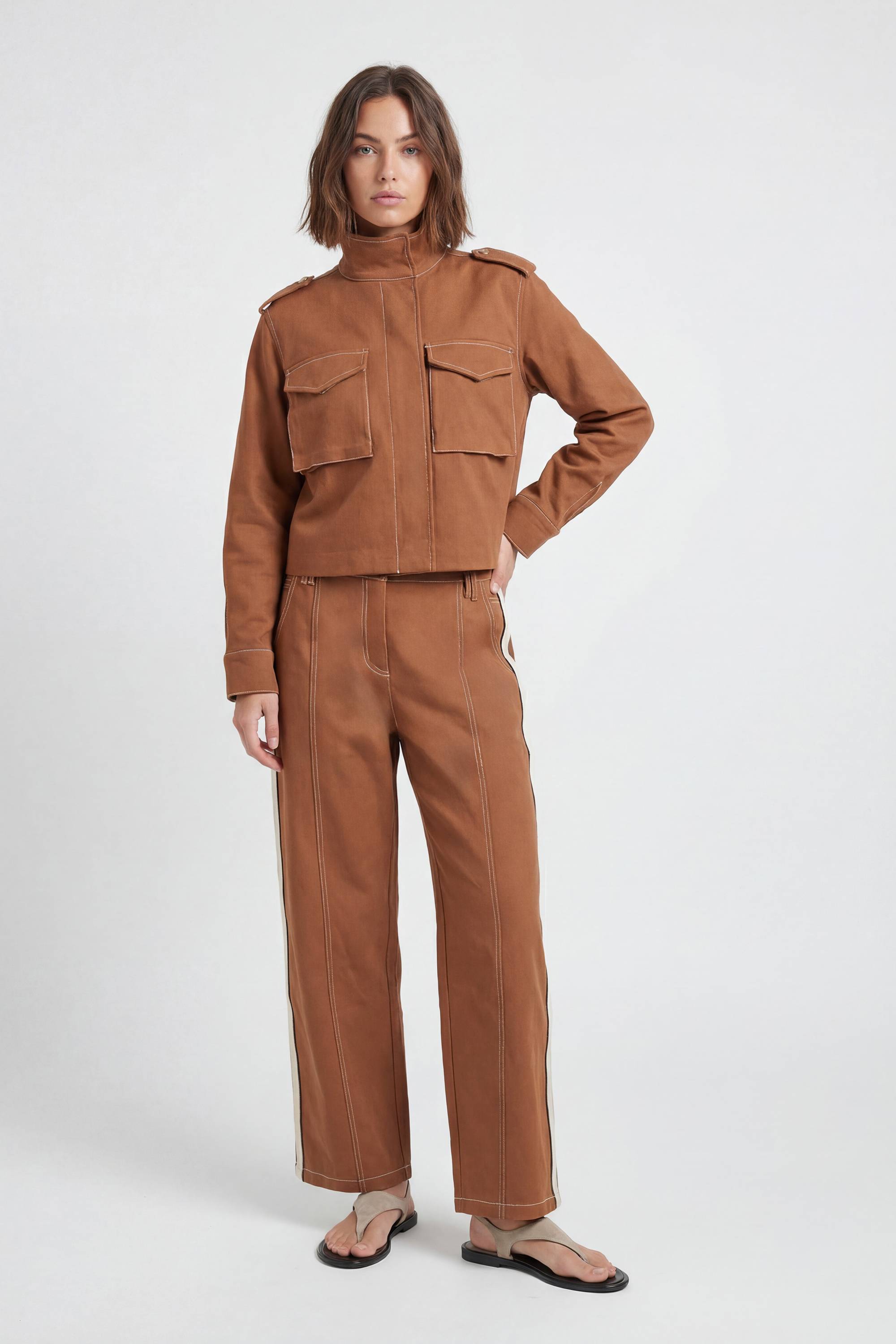 KarenMillen Pantalon Droit En Coton À Rayure Militaire Ajusté