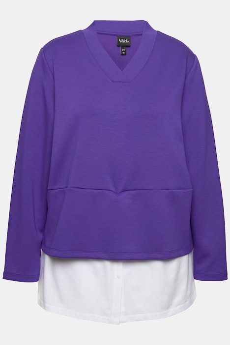Sweatshirt, Bluseneinsatz, V-Ausschnitt, Langarm