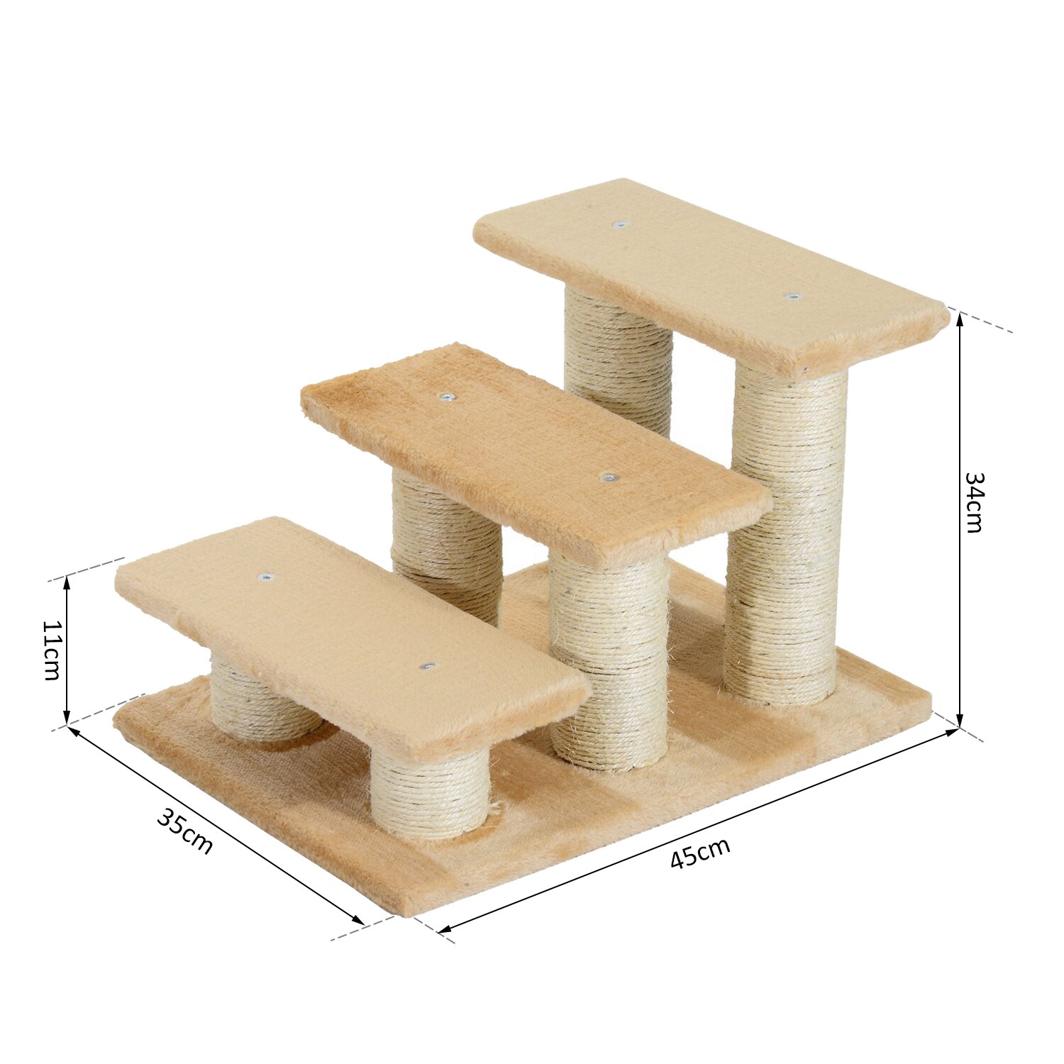 PawHut Katzenteppe mit 3 Stufen beige 45 x 35 x 34 cm (LxBxH)