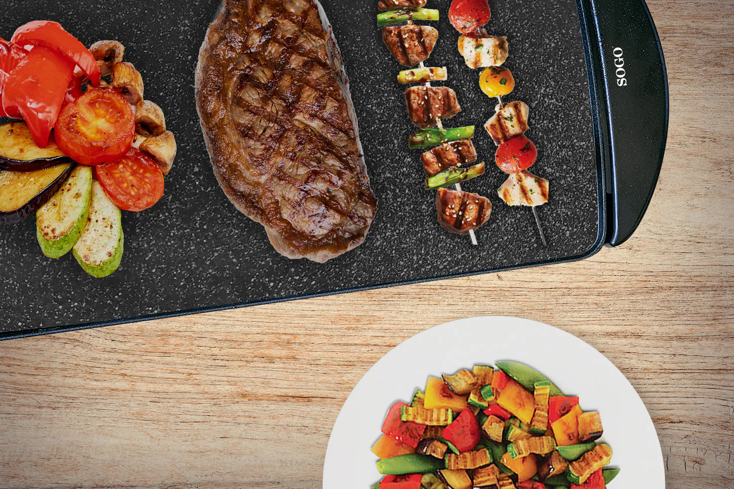 SOGO Elektrischer Tischgrill mit Stone-Finish-Beschichtung - 48x26cm - 2000W