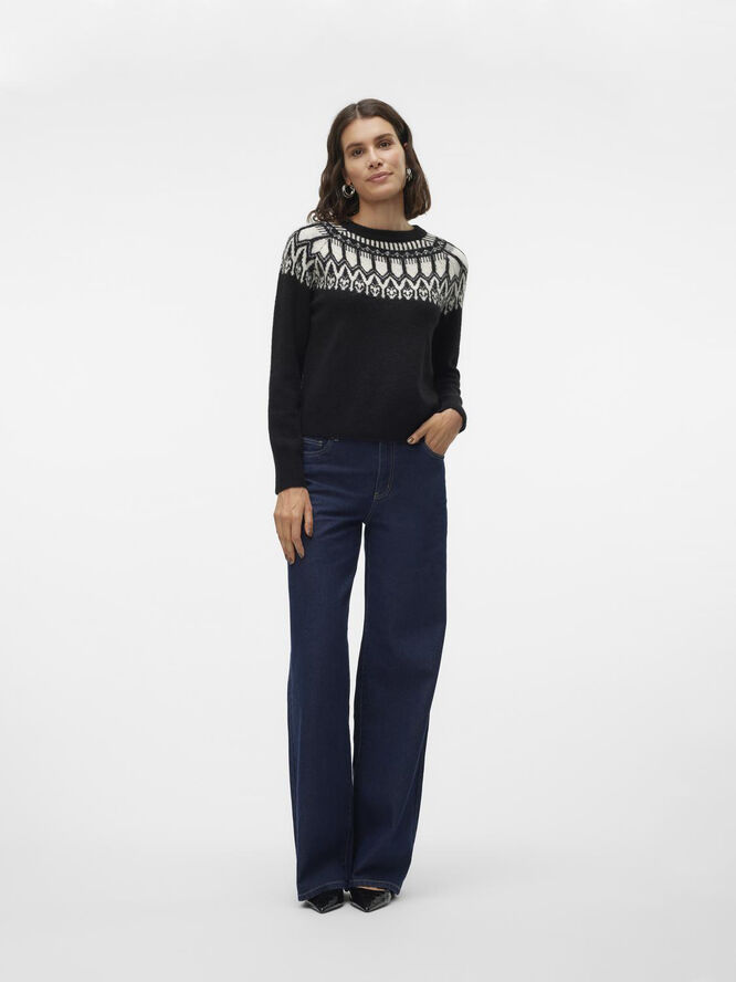Vero Moda VMSIMONE LS NORDIC PULLOVER GA REP Black/w. birch