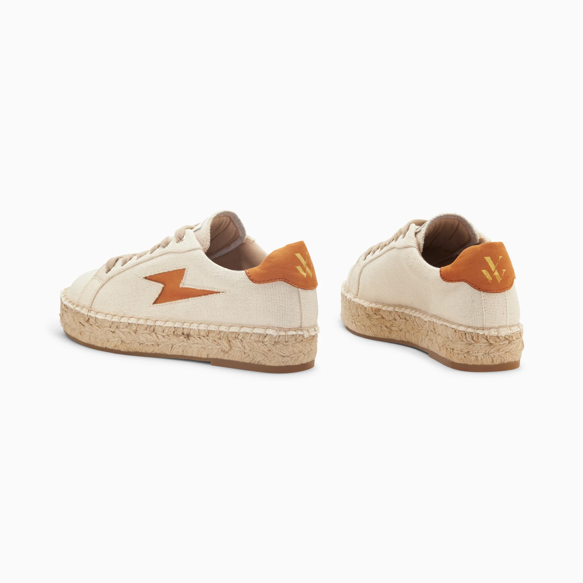 Sneakers-Baskets éclair April beige et orange à semelle espadrille