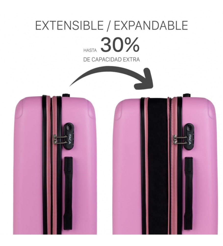 Mala rígida média com 4 rodas ITACA T71560 rosa - 66 x 41 x 27 cm -