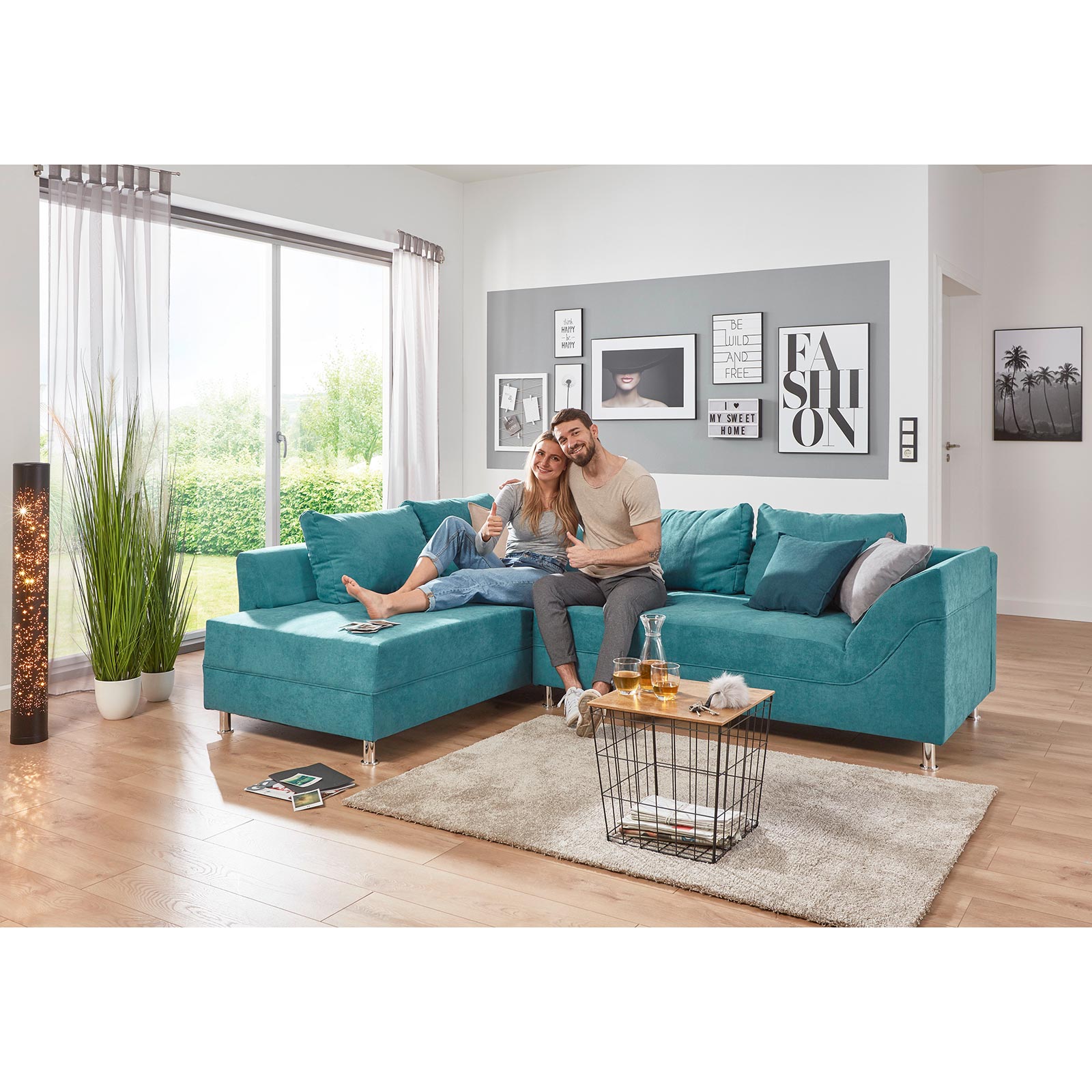 Ecksofa - türkis - Bonell-Federkern - Microfaser