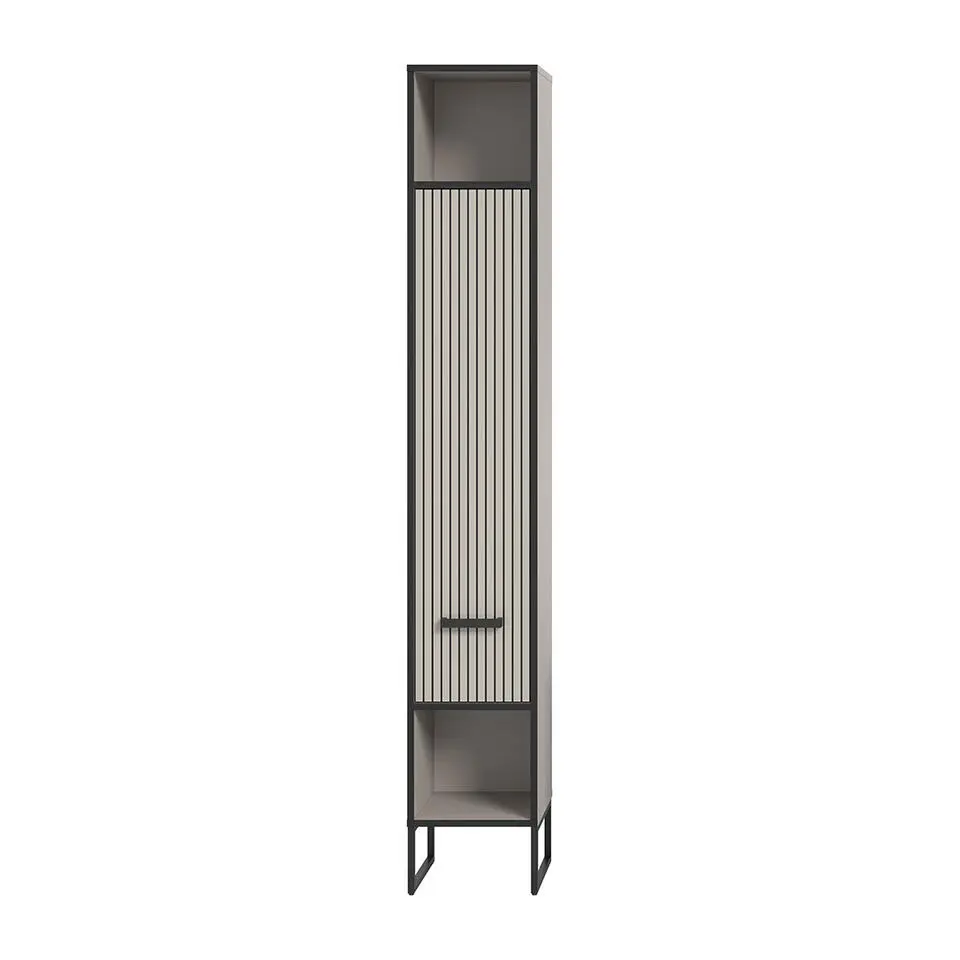 Hioshop Bagno kolomkast 1 deur 2 vakken lichtgrijs- crèmekleurig