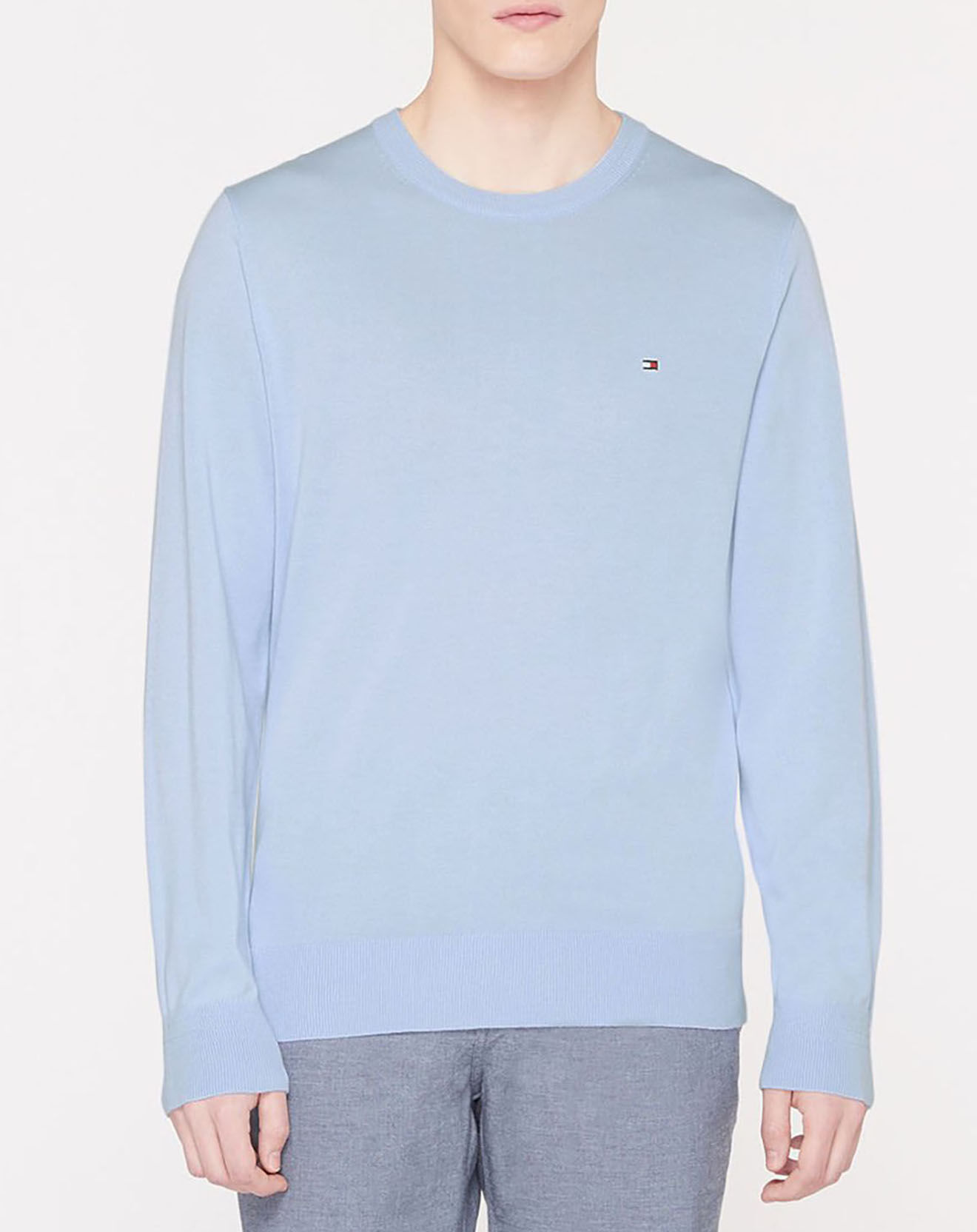 Tommy Hilfiger Pull en Coton Bio & Soie bleu clair