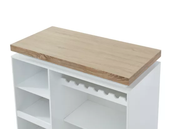 Meuble de bar HALO II - MDF laqué blanc - LEDs - Blanc et Chêne