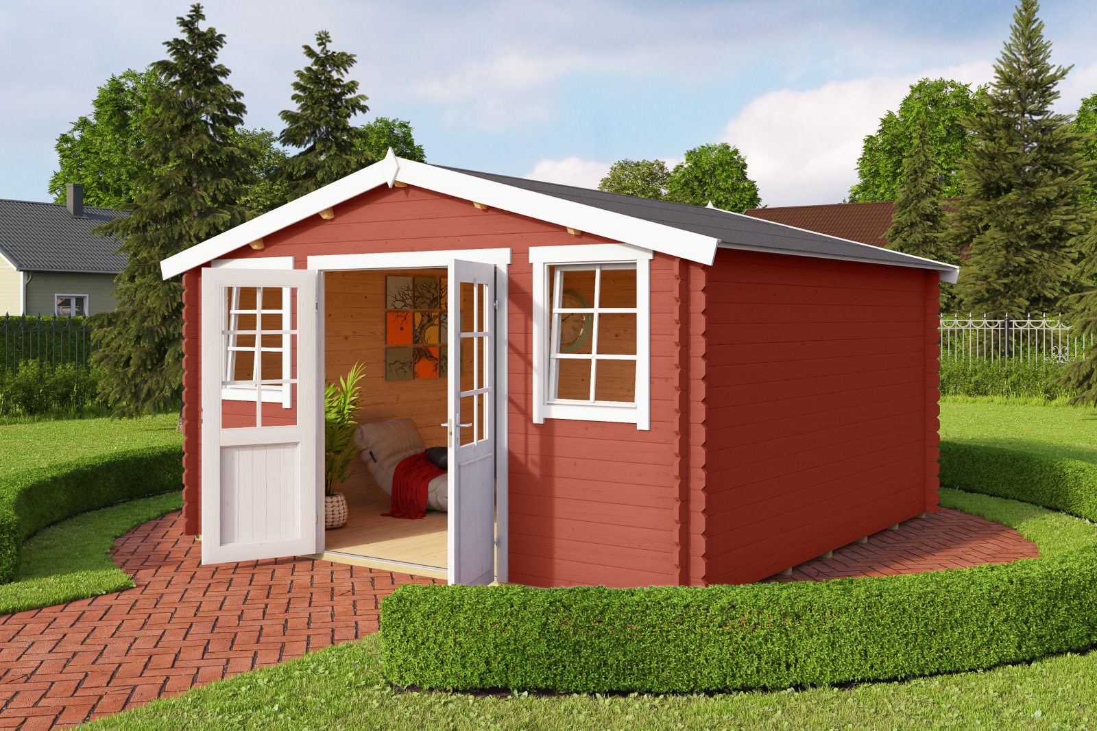 Gartenhaus WELS 4 DT - schwedenrot - Fichte massiv - 390x390 cm