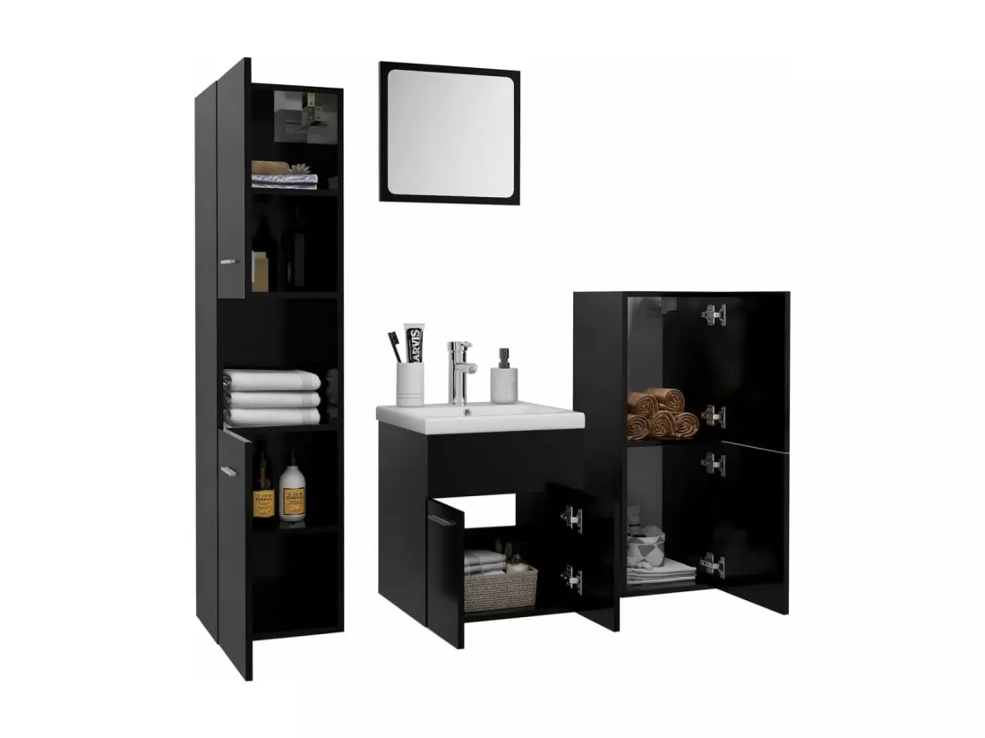 Ensemble de meubles de salle de bain Noir Aggloméré