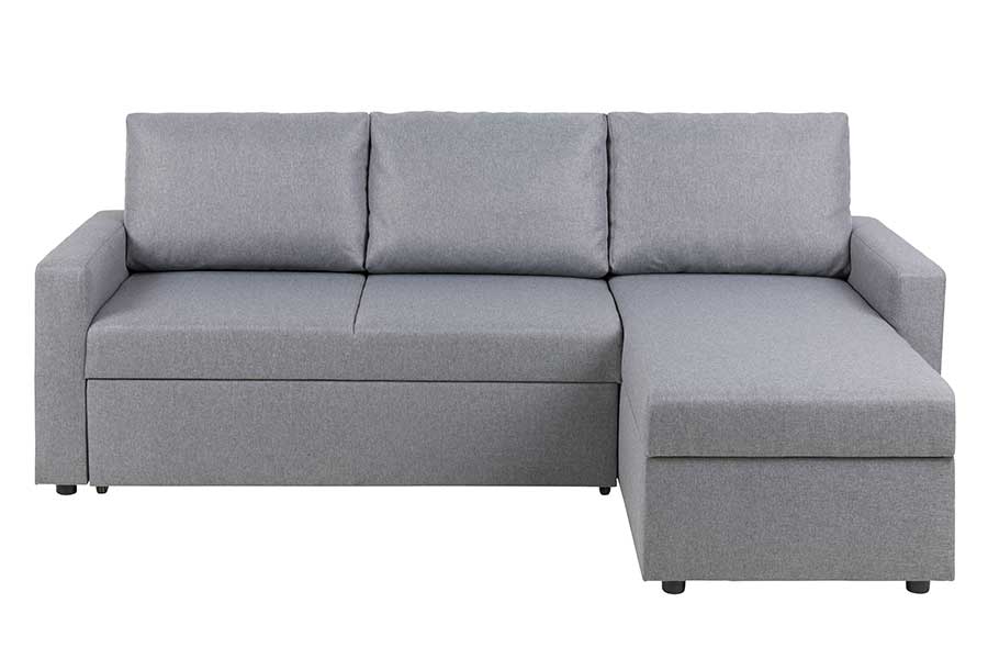 Sacramento sovesofa I tekstil Malmø lysegrå 90 med oppbevaringsrom, uttrekksmadrass og vendbar sjeselong.