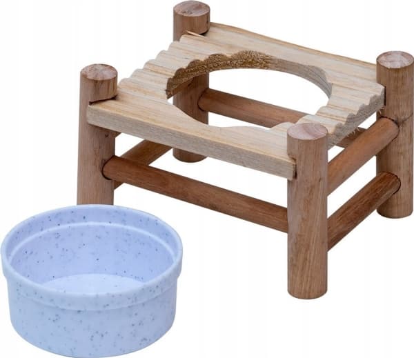 Panama Pet Stand with bowl for rodents and rabbits, wood/plastic, 14x10x8.5cm/150ml
