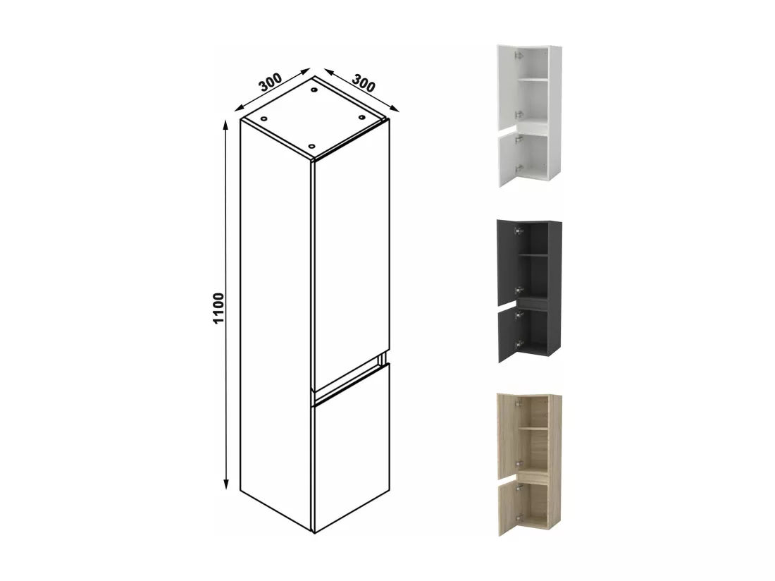Ensemble meuble simple vasque 80cm 2 tiroirs + lavabo + colonne + miroir rond,blanc