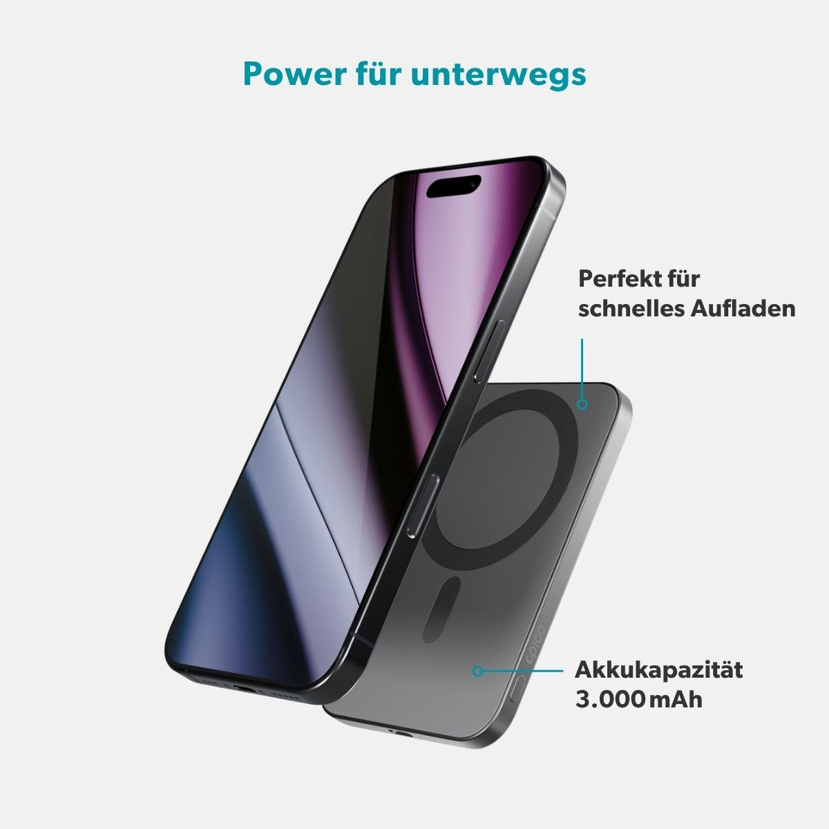(7.5W) 3000mAh Alu Mag  EM31 Powerbank USB C Ladegerät Slim MagSafe UltraPack Qi2 Wireless Charger PD (9915111900109‬) - Space Grey