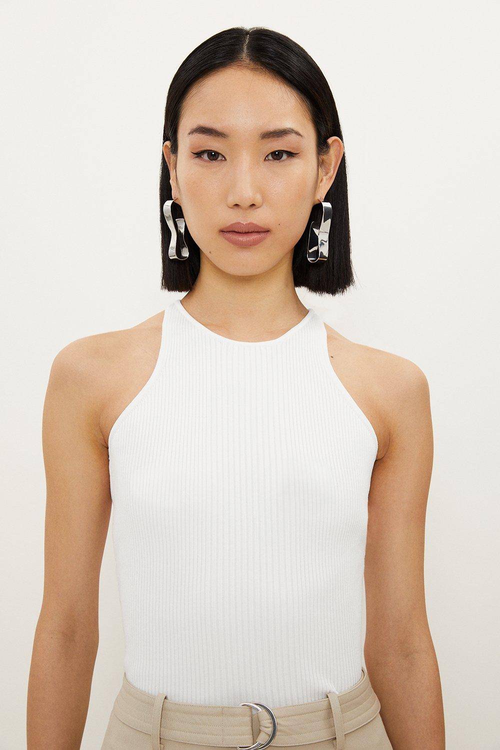 KarenMillen Gilet sans manches style racer en maille côtelée mélangée à la viscose