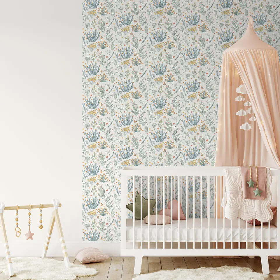 Dutch Wallcoverings behang - My Kingdom Flowers beige/groen - 0.53x10,05m