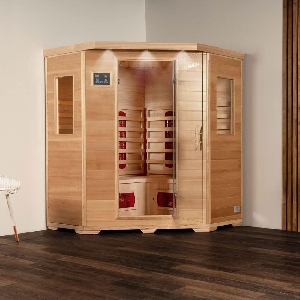 Home Deluxe – Infrarotkabine REDSUN XXL –150 x 150 x 190 cm - für 2-4 Person, 8 Keramikstrahler, Holz: Hemlocktanne I Infrarotsauna, Sauna, Wärmekabine, Infrarot