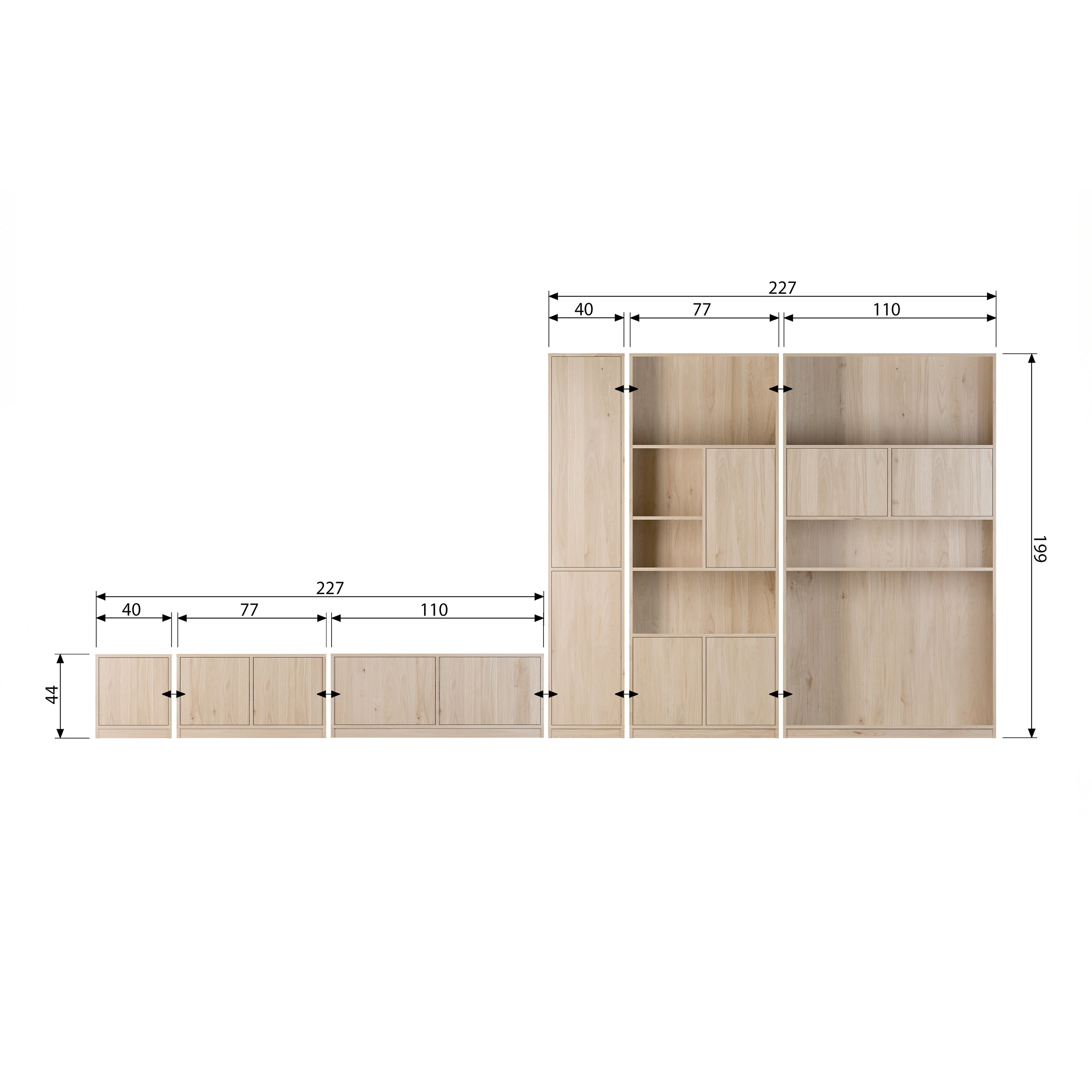 vtwonen Modulair Onderkast Eikenhout Fineer - Enkel - B 40 cm