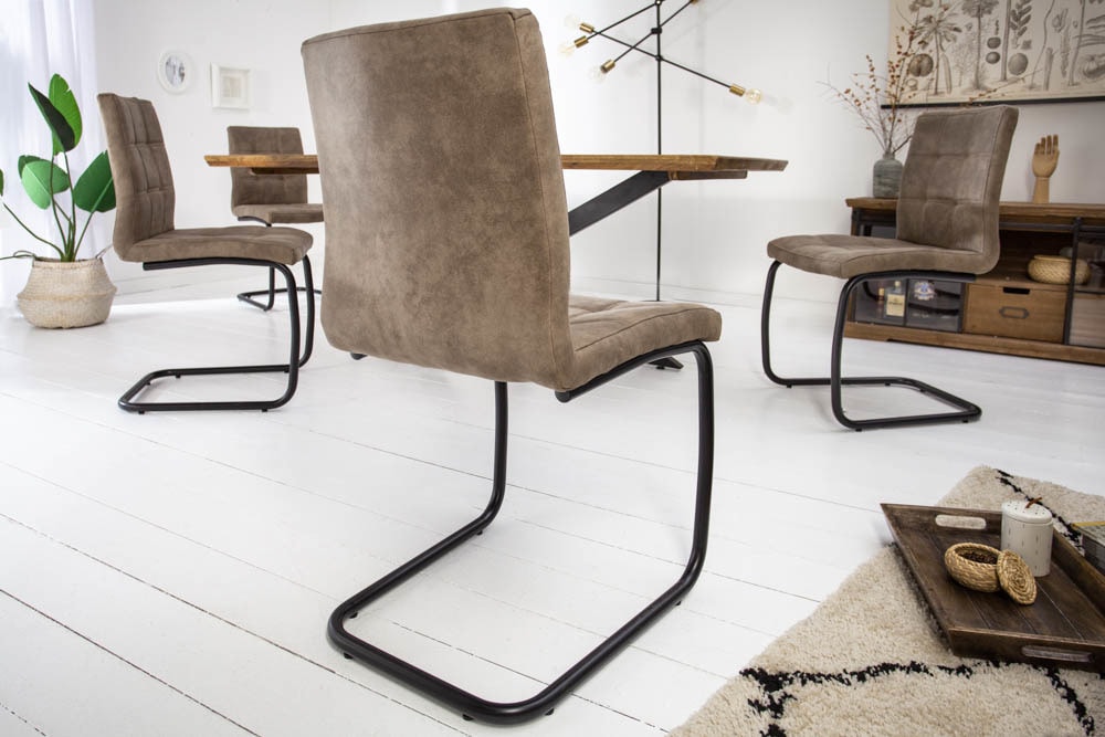 riess-ambiente Stuhl MODENA - Industrial Freischwinger vintage taupe mit Ziersteppung