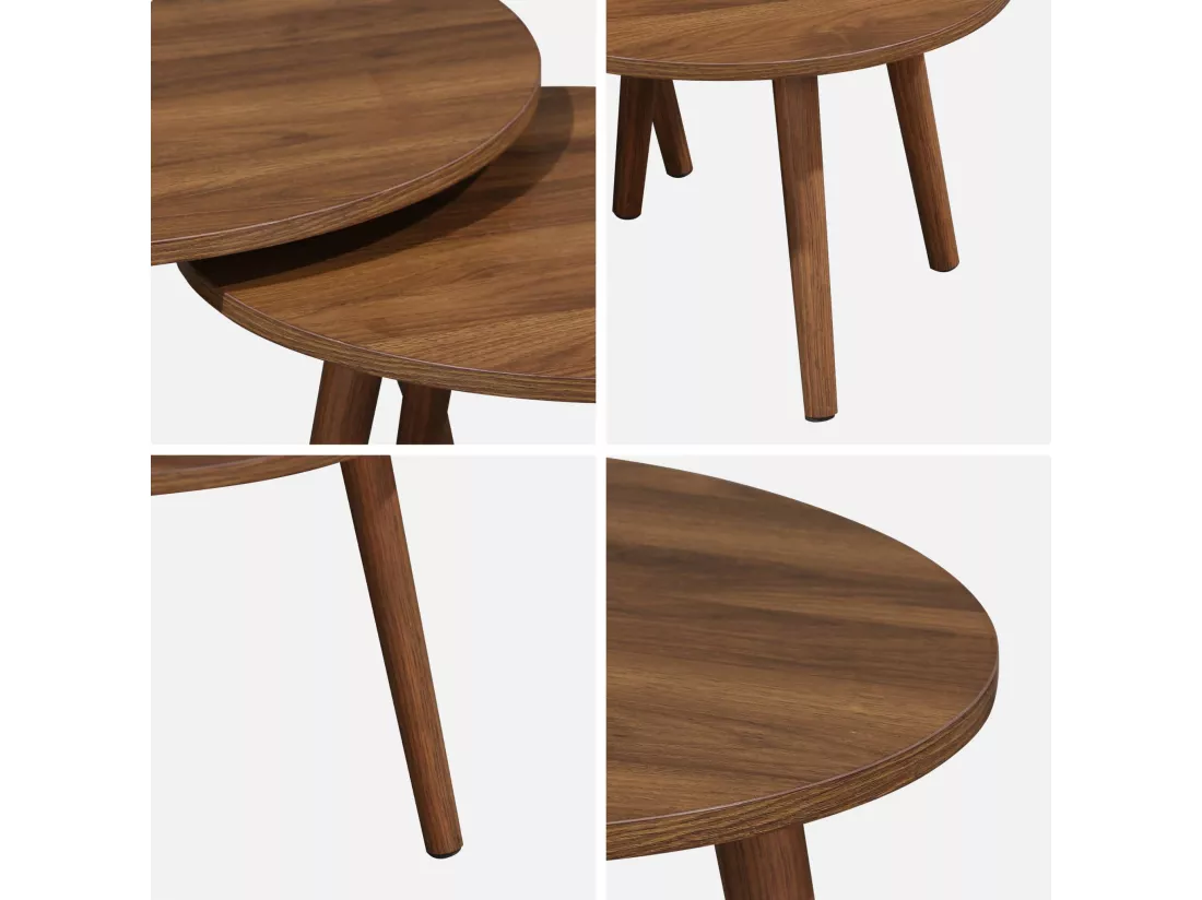 Lot de 2 tables basses rondes décor bois de noyer Népal