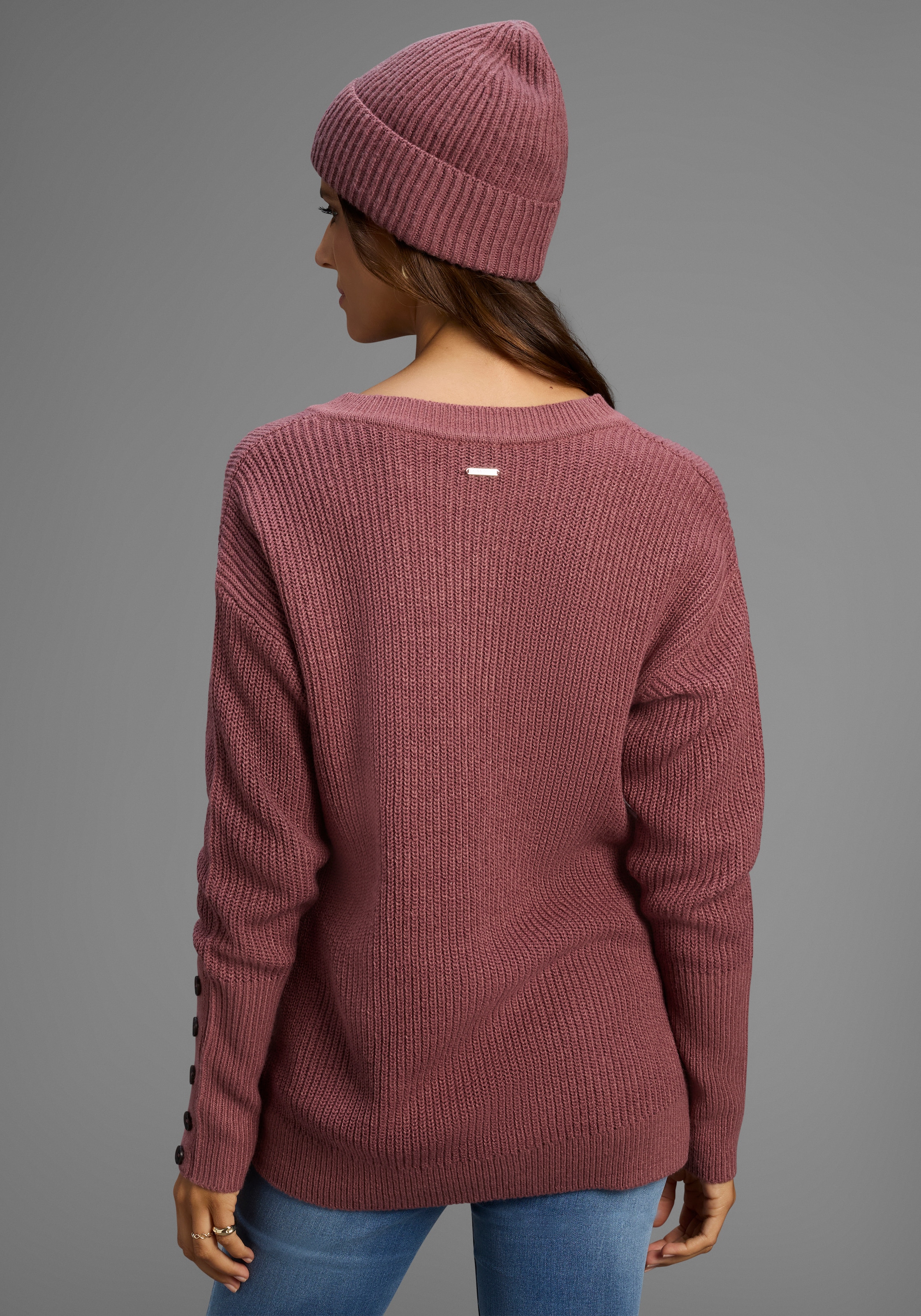 Laura Scott V-Ausschnitt-Pullover Übergangspullover aus Baumwolle mit Knopfleiste - NEUE KOLLEKTION