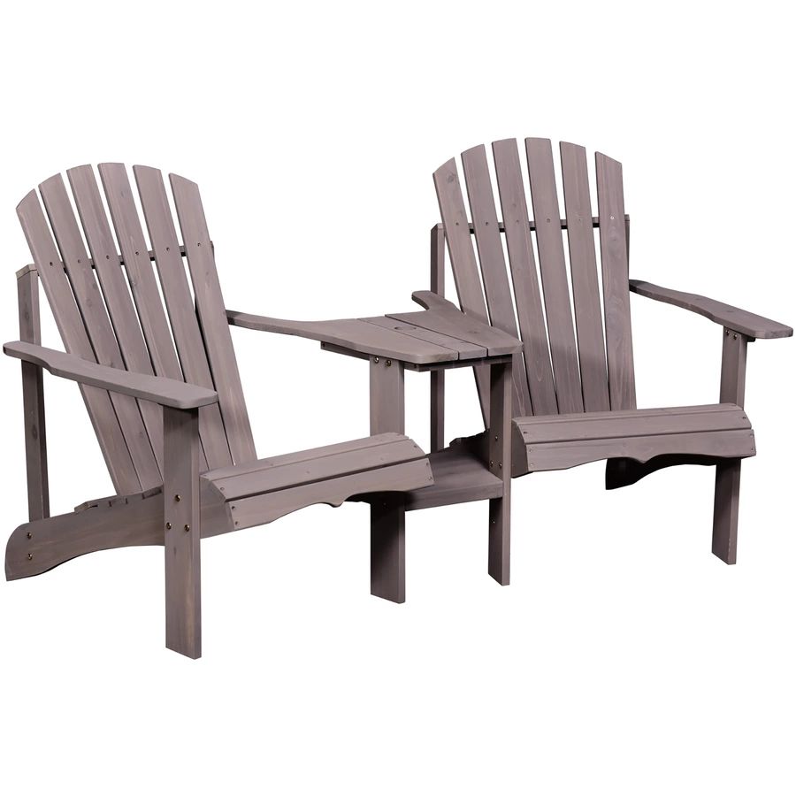 Outsunny Gartenbank mit Tisch und Schirmloch grau