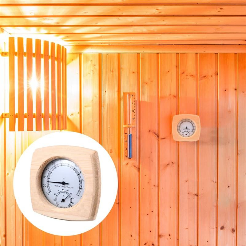 (14x14cm) Holz Sauna Thermometer Hygrometer für Temperatur und Feuchtigkeitsmessung - Braun