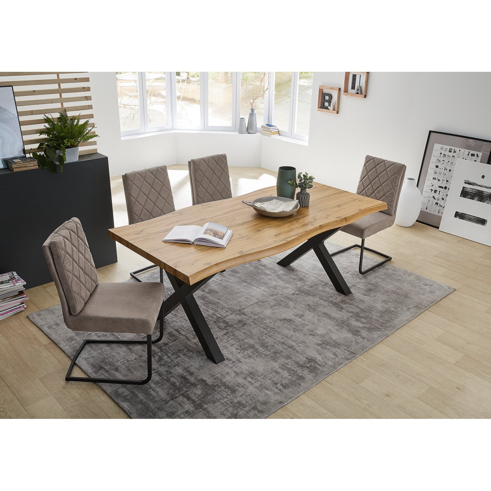 Tisch Marlon Dekor Wildeiche, X-Fuss Met