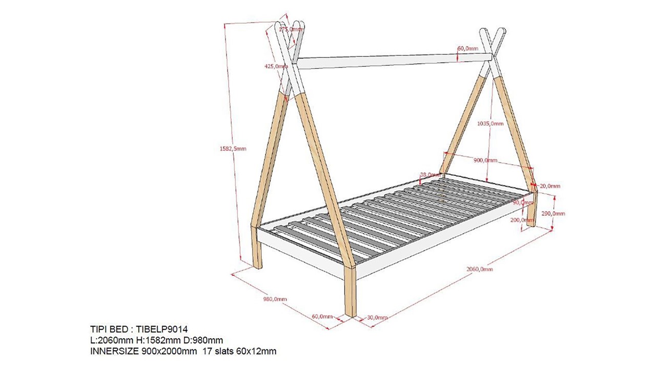 Bed Tipi verhoogd wit
