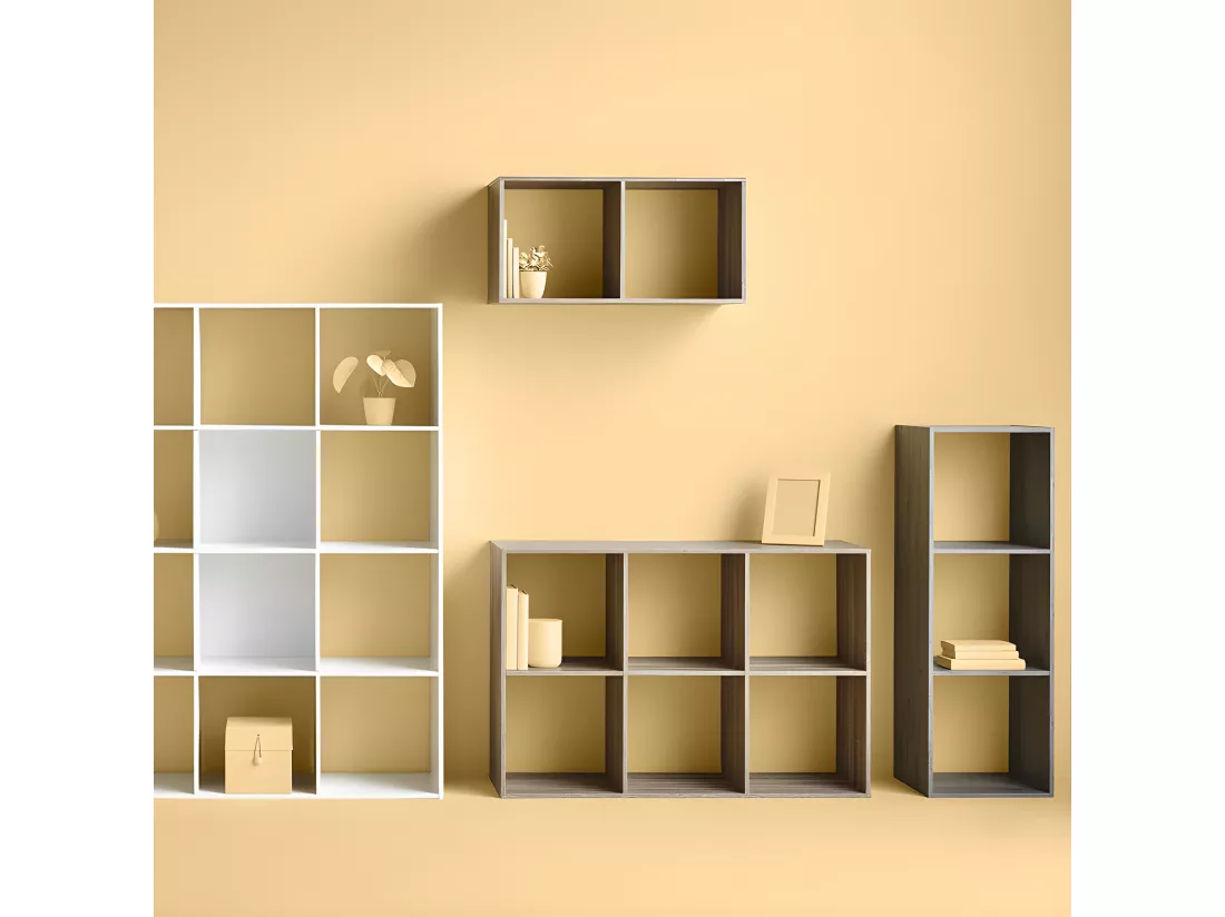 Meuble Étagère 3 cases de rangement effet chêne gris H 100.5 cm