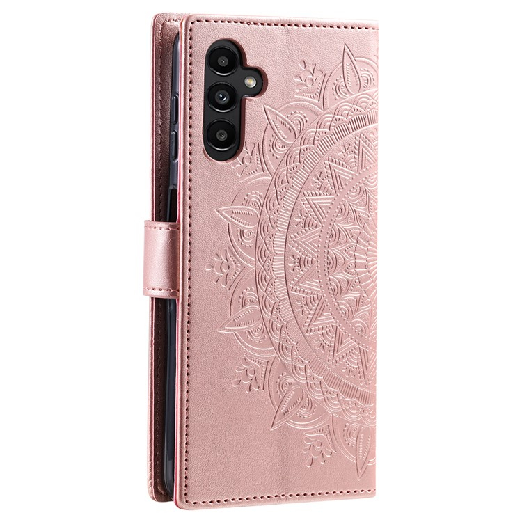 Samsung Galaxy S25 Leder Tasche Wallet - Mandala Flowers Imprint - Roségold