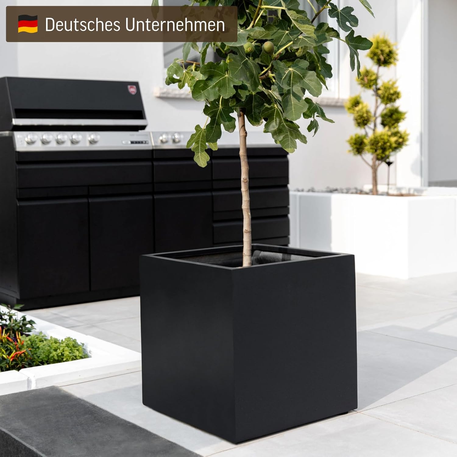 VIVANNO Pflanzkübel Fiberglas Block Frostsicher - 50x50x50 cm - Anthrazit Matt - Blumenkübel Quadratisch für Draußen und Drinnen