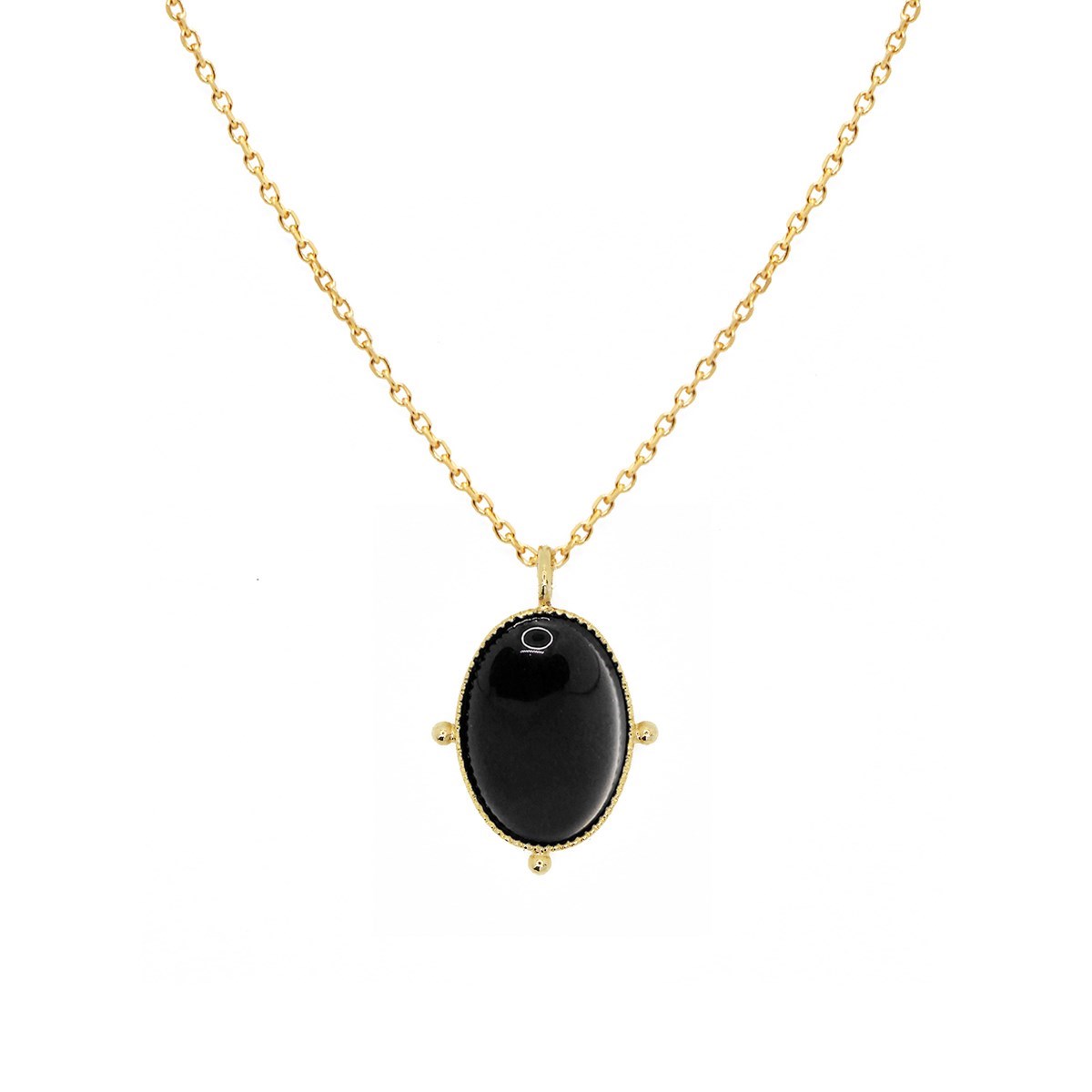 Collier pendentif dorée à l'or fin 24K avec une pierre naturelle Agate Noire NEW CALYPSO