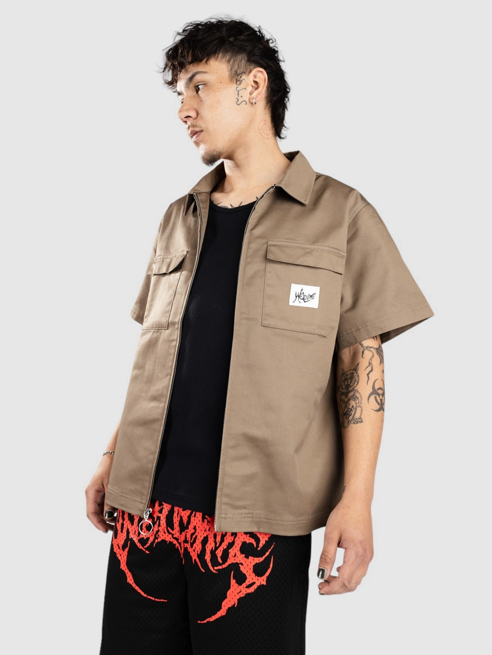 Welcome Nephilim Zip-Up Twill Work Shirt stone