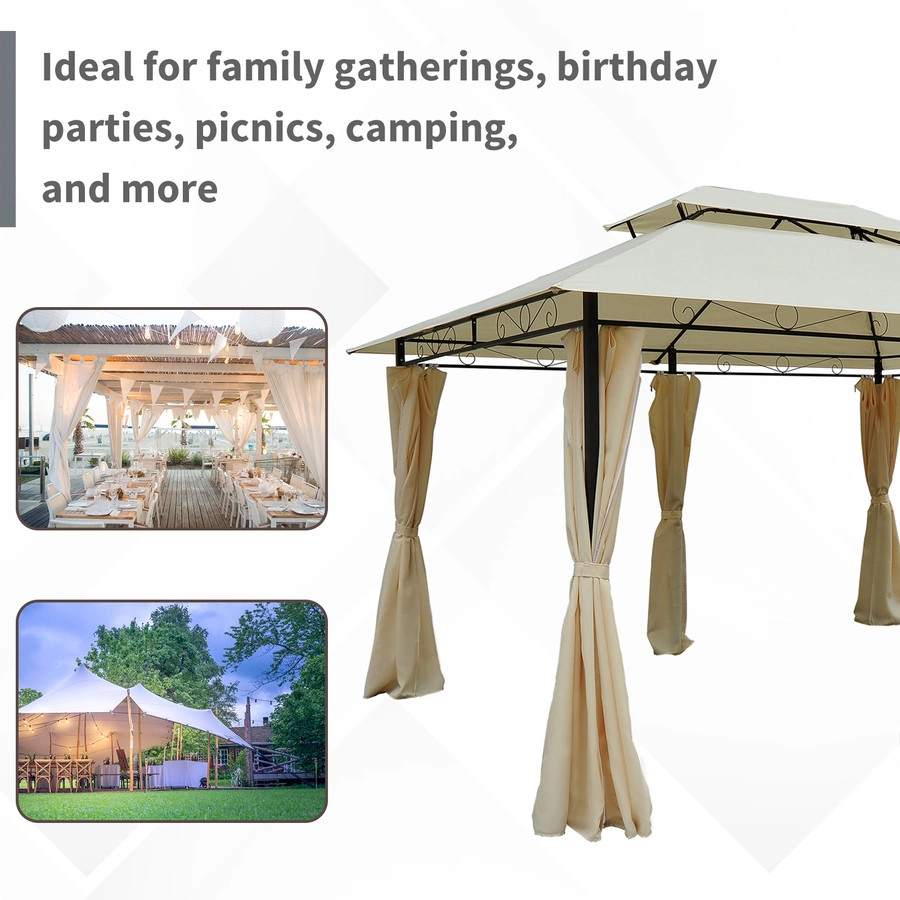 Outsunny Gartenpavillon mit Doppeldach milchweiß, schwarz