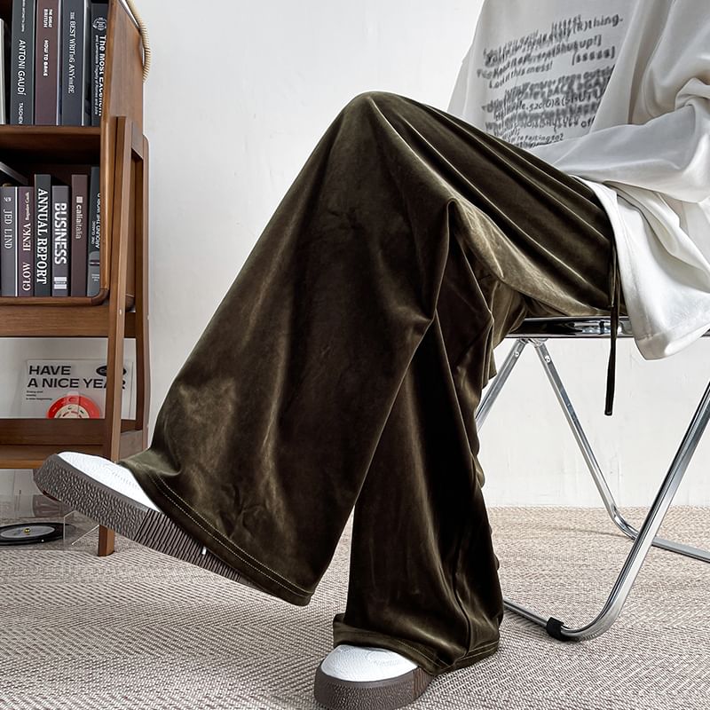 emeisa - Fluwelen broek met hoge taille en wijde pijpen