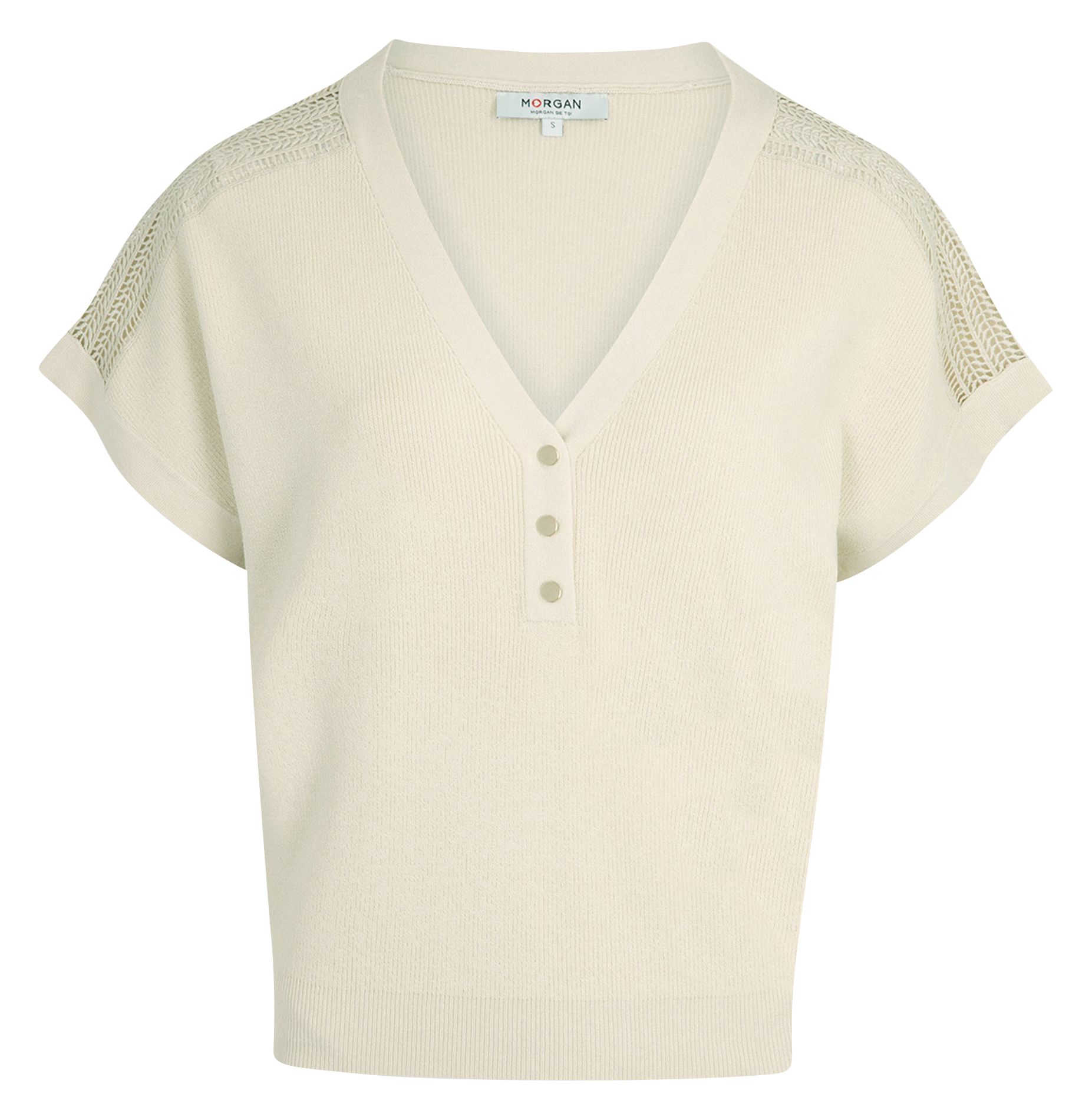 MARGE - Pull manches courtes à dentelle | Beige