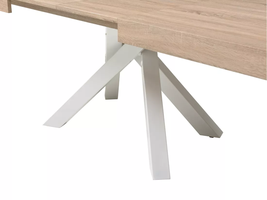 Table à manger extensible 6 à 10 personnes en MDF et métal - Naturel et blanc - CATONAV