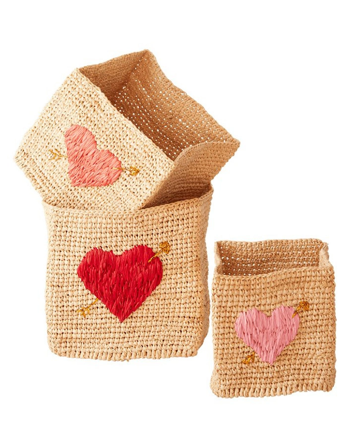 Raffia-Korb SQUARE – HEART 3er-Set in natur