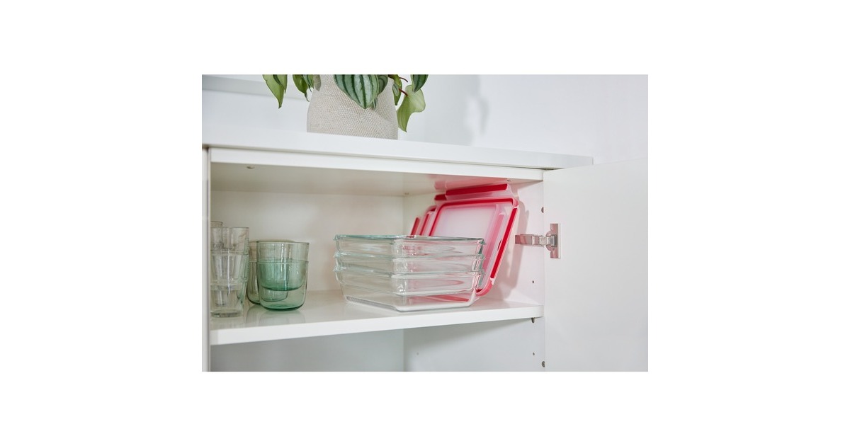EmsaClip & Close Glazen vershoudbakje, 0,7 L doos  (Transparant/rood, rechthoekig)