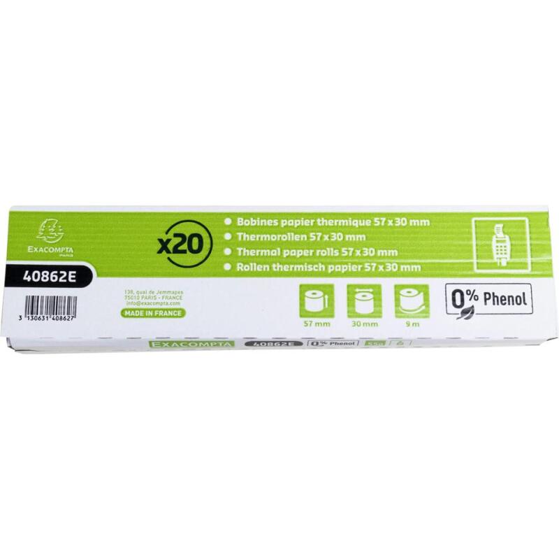 Bobines Terminaux bancaires Exacompta 40862E - l 57 mm x L 9 m, Ø 30 mm - 1 pli(s) - paquet de 120