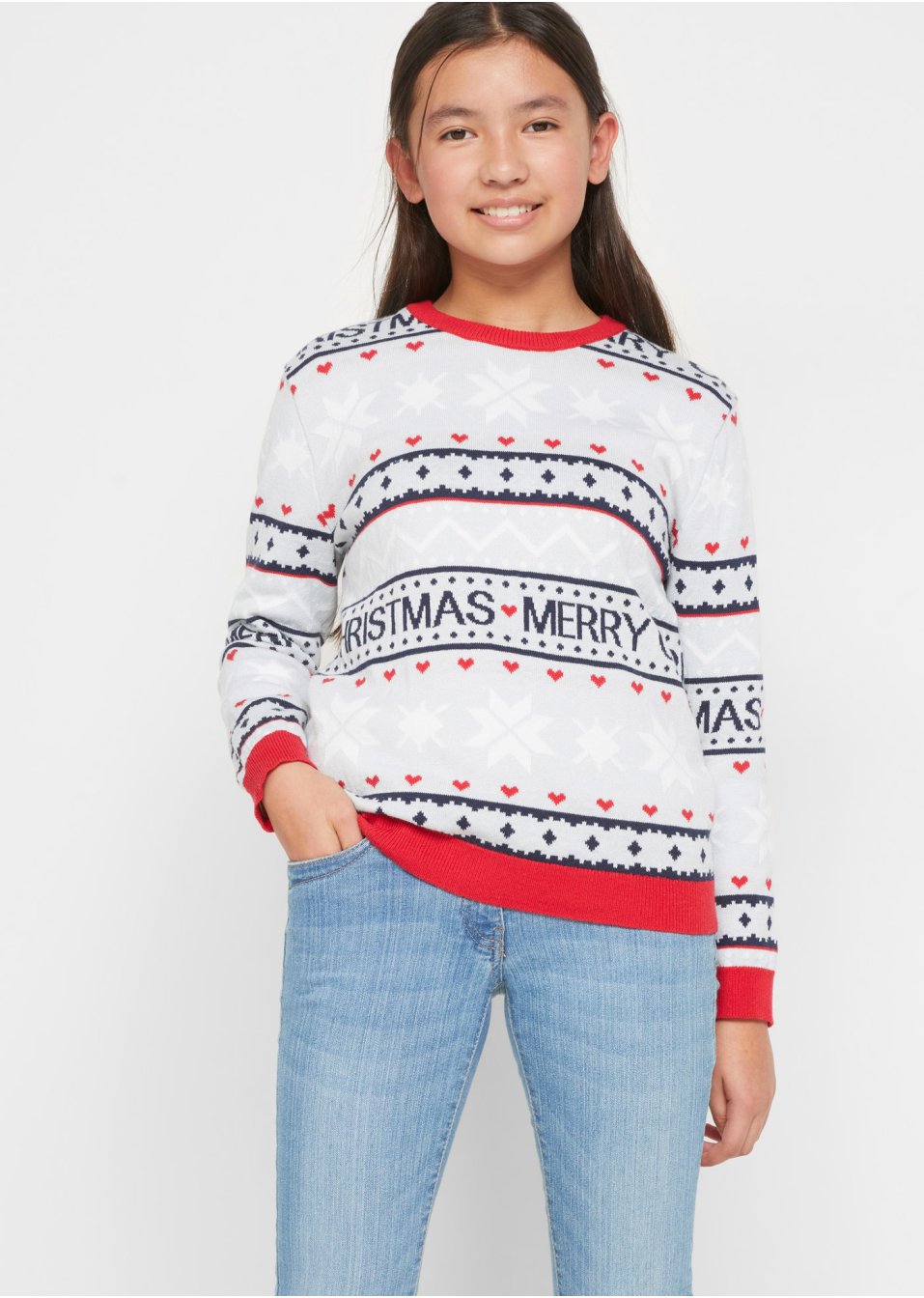 Pull en maille fille à motif norvégien