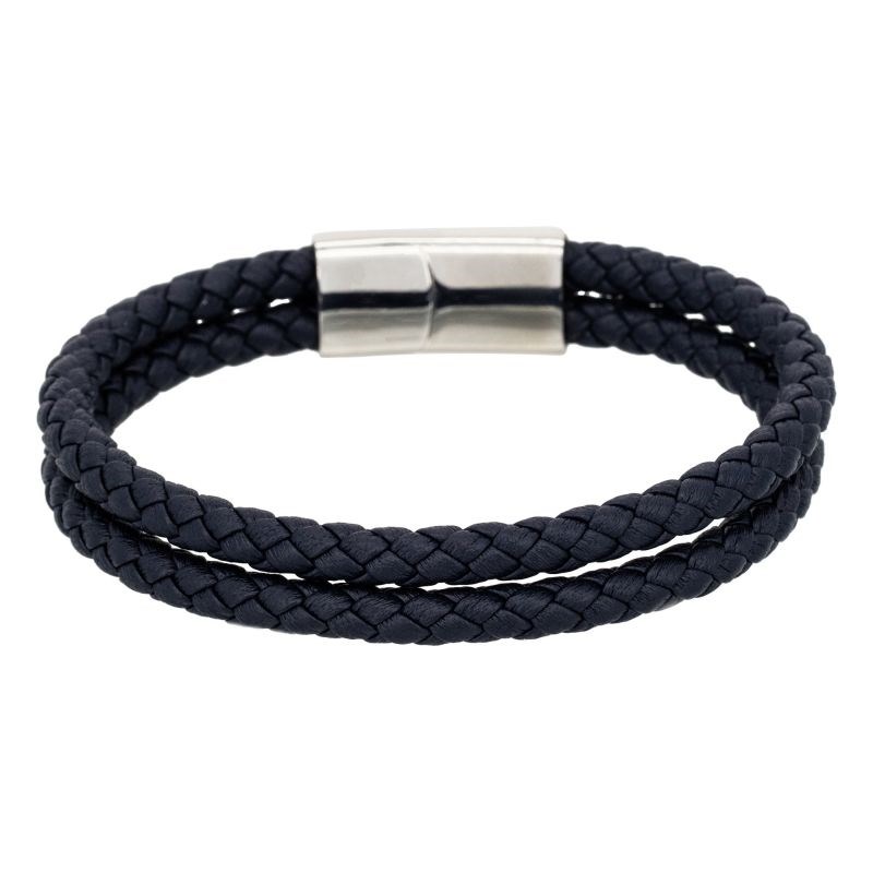 Bracelet Homme double tour cuir noir 