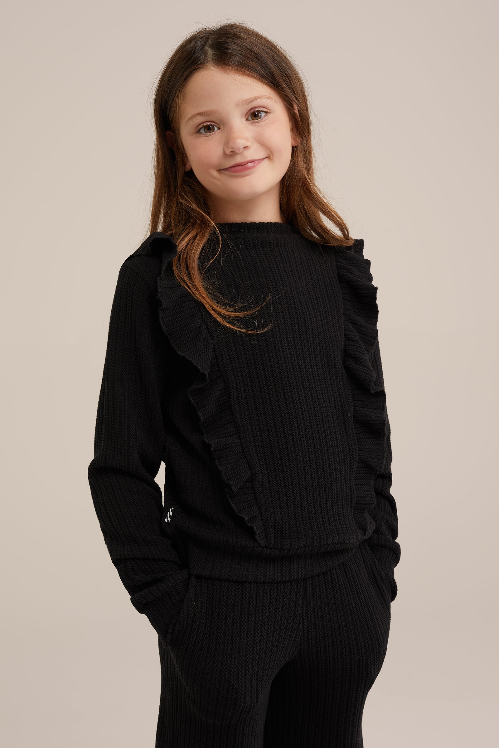 Meisjes sweater met structuur WE Fashion Zwart