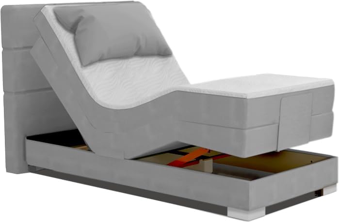 Boxspringbett Rom II 120x200 cm elektrisch verstellbar mit Motor, inkl. Tonnentaschenfederkernmatratze und Topper Härtegrad H2 / H3 / H4. Verstellbares Kopfteil & Fußteil