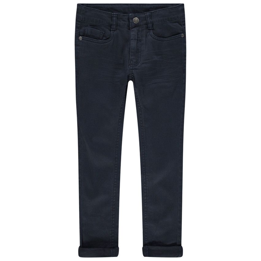 Pantalon à poches uni effet used et crinkle - Bleu marine