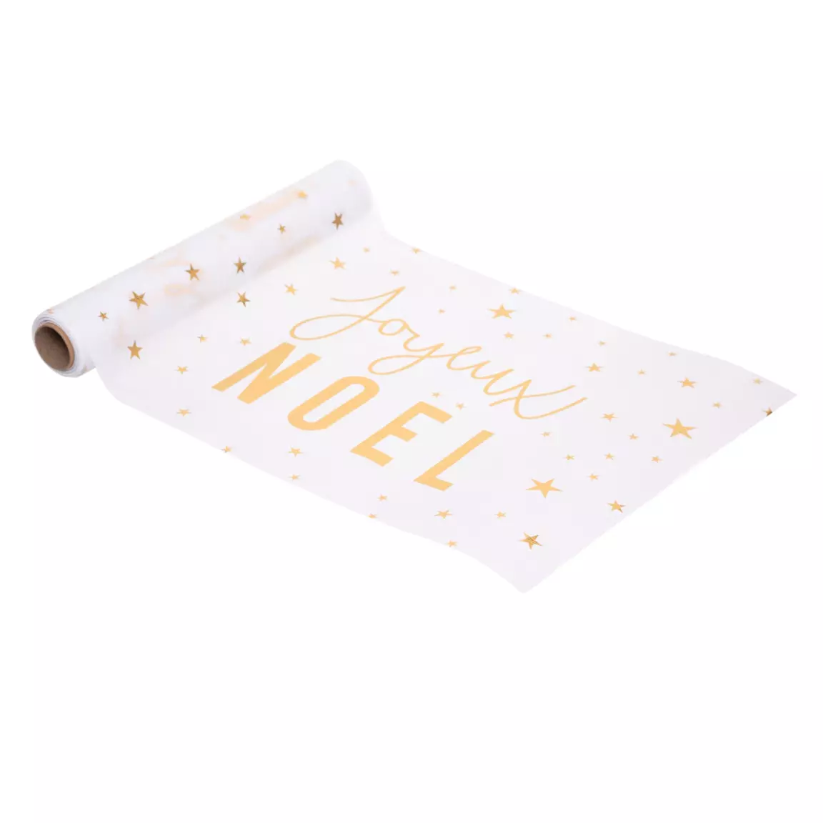 Chemin de table (500 x 28 cm) Joyeux Noël Blanc et Or