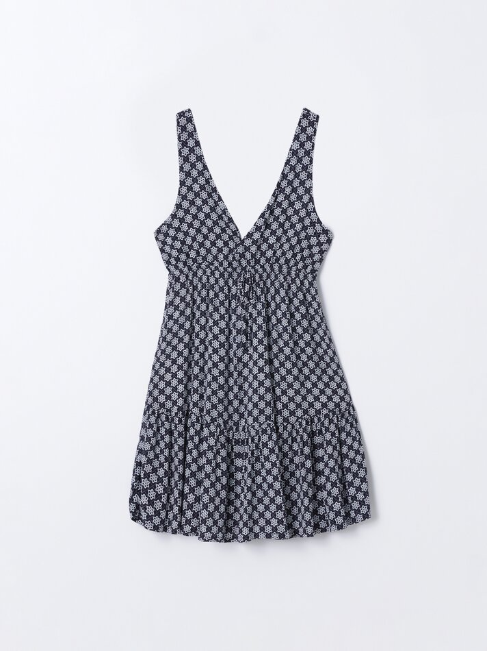 Vestido estampado de alças finas - Azul
